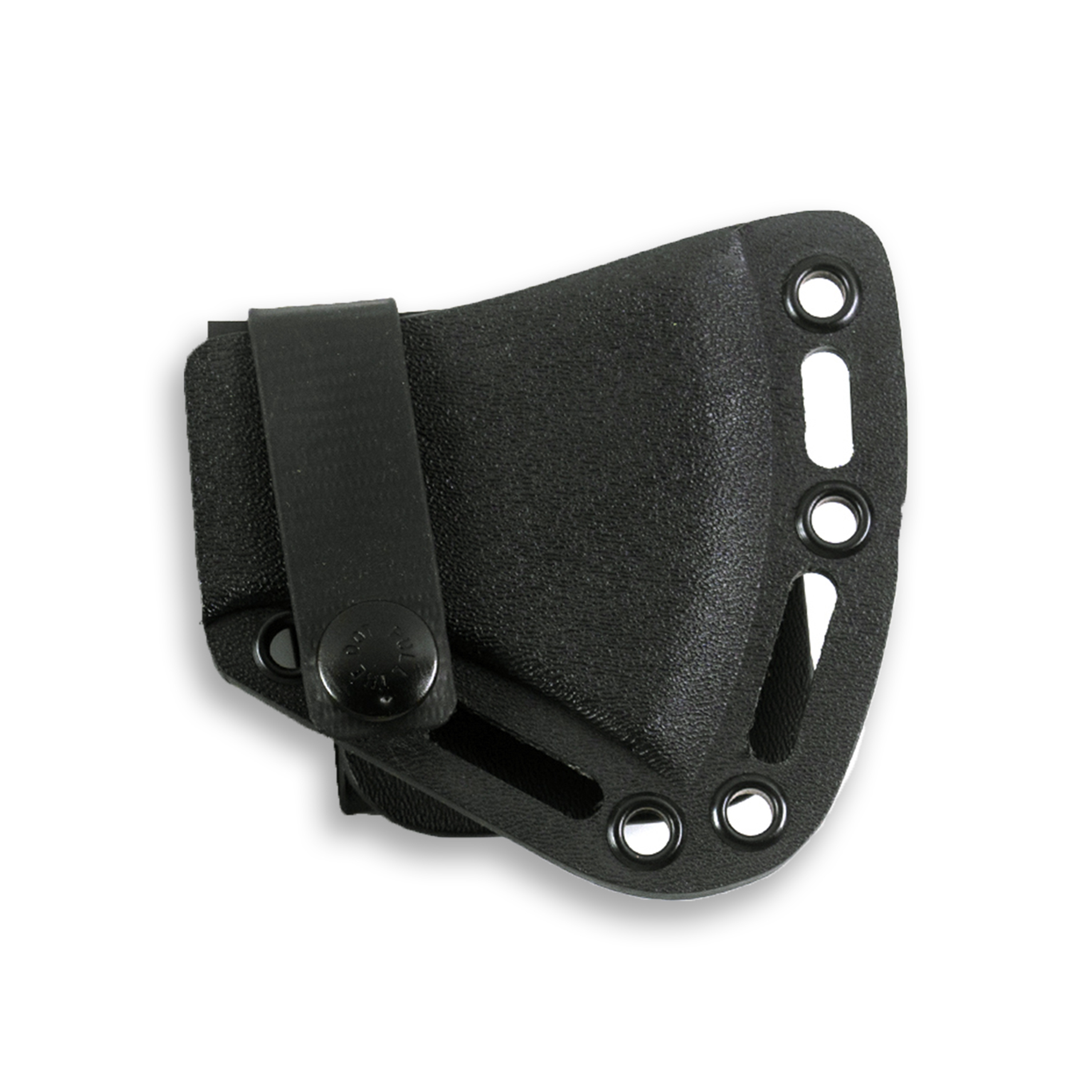 Kydex sheath for HELLGATE HATCHET, designed for secure storage and easy access in outdoor settings.