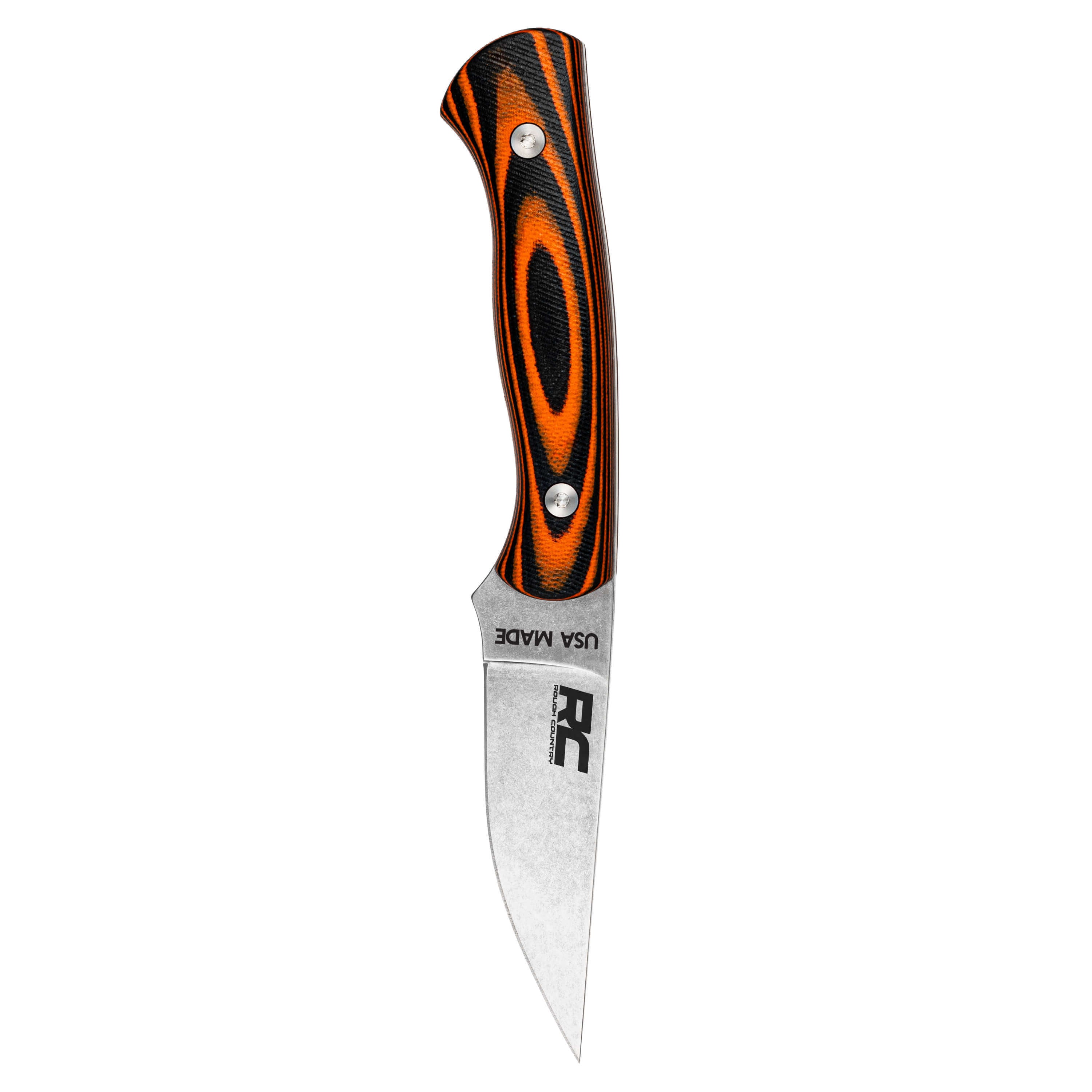 Rough Country Magnacut Blackfoot 2.0 knife featuring a sleek blade and striking orange and black handle, designed for durability.